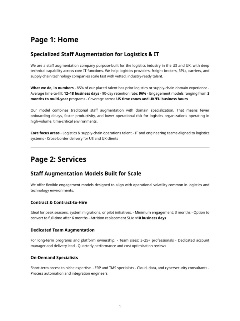 Staff Augmentation Website Content – Logistics & It (Us & Uk) | PDF