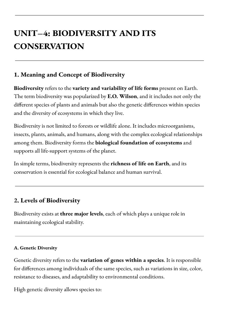 Unit-4 - Biodiversity and Its Conservation Explained | PDF ...