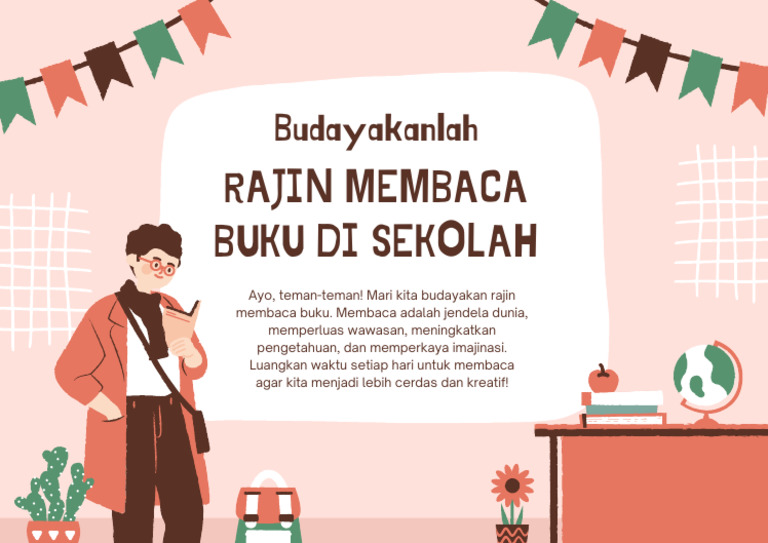 Oranye Ilustrasi Poster Budayakanlah Rajin Membaca Buku Di Sekolah | PDF