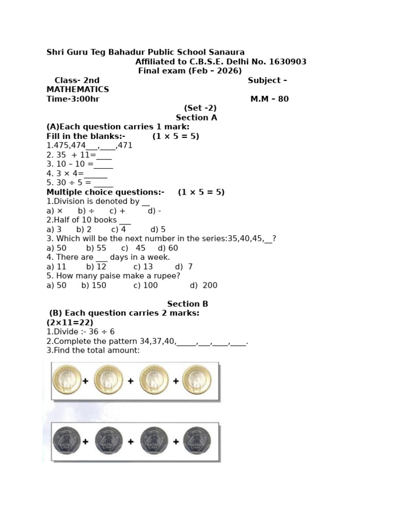 2nd Maths Final Exam 2 (25-26) | PDF | Chess Openings | Chess