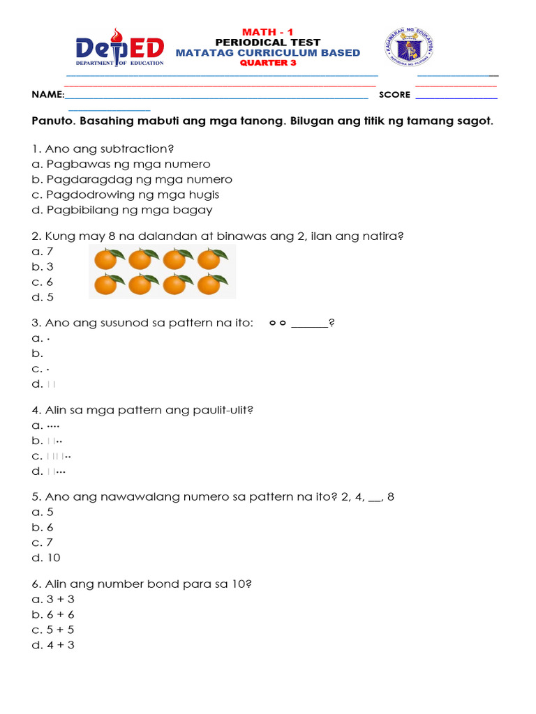 Math-I Tagalog PT q3 | PDF
