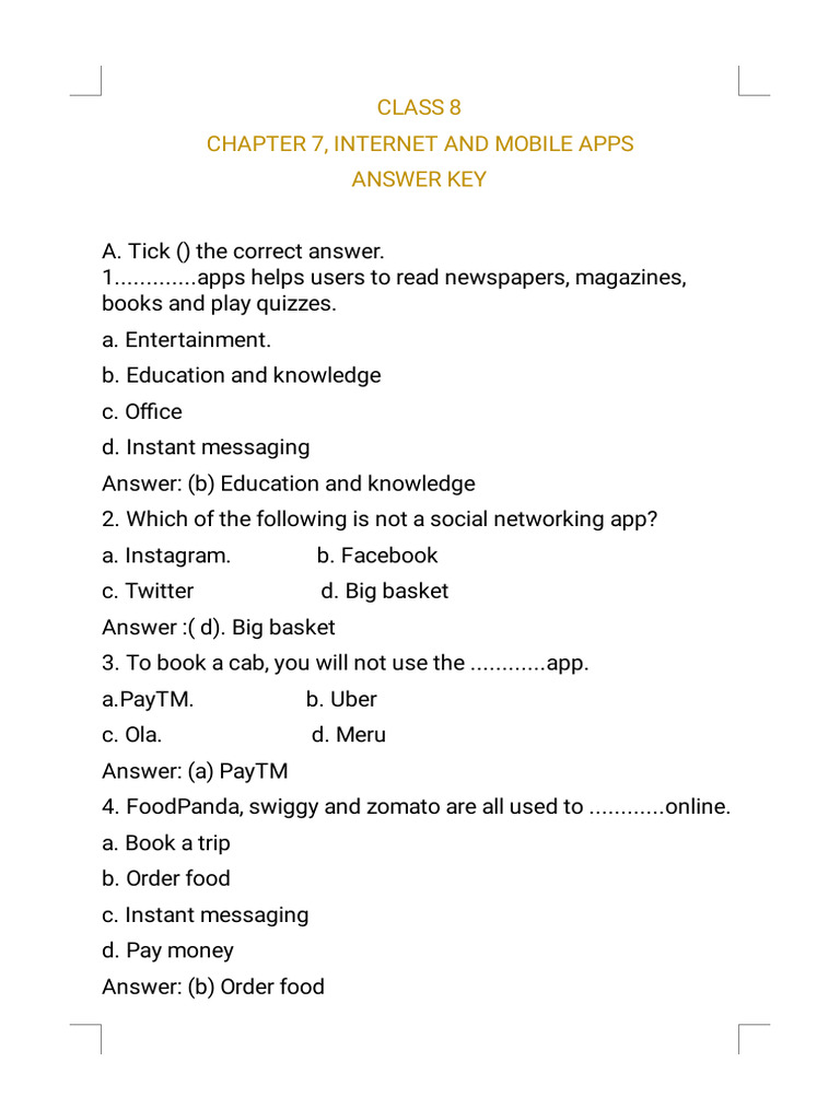 Class 8, Chapter 7 (Answer Key) - 1 | PDF | Client–Server Model ...
