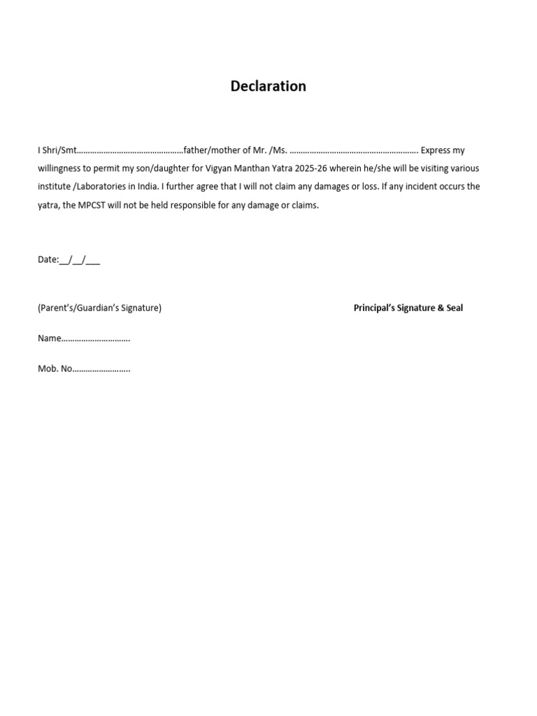 Parents Declaration | PDF