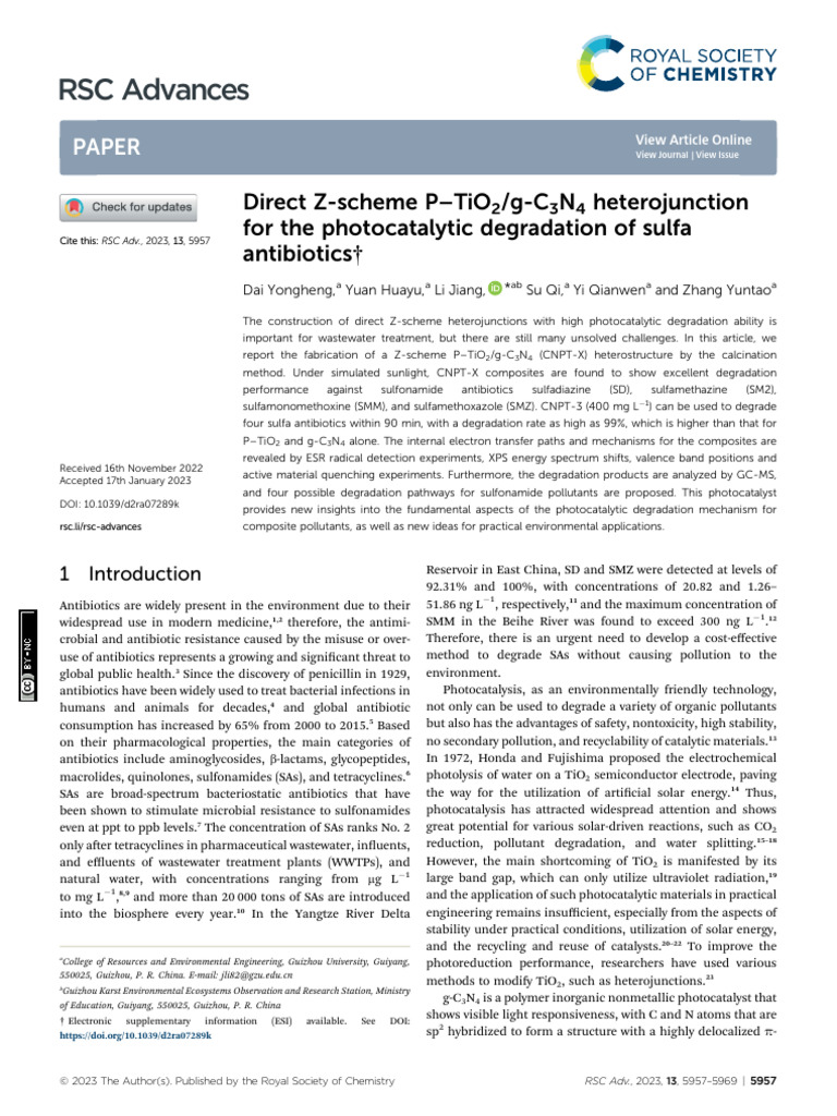 RSC Advances: Paper | PDF | Titanium Dioxide | X Ray Photoelectron ...