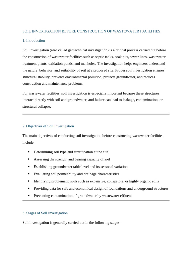 Soil Investigation For Construction of Wastewater Facilities | PDF ...