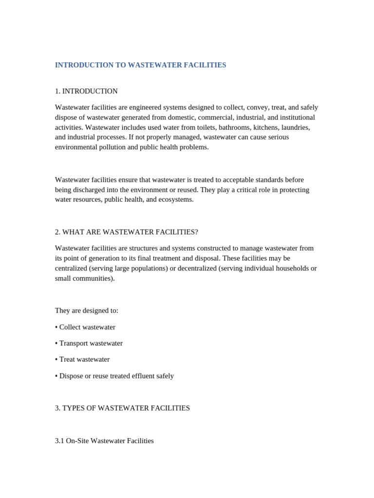 Introduction To Wastewater Facilities Detailed Notes | PDF | Sewage ...