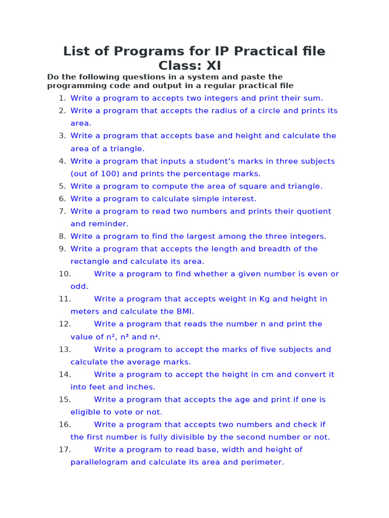 Class 11 IP HHWPython | PDF