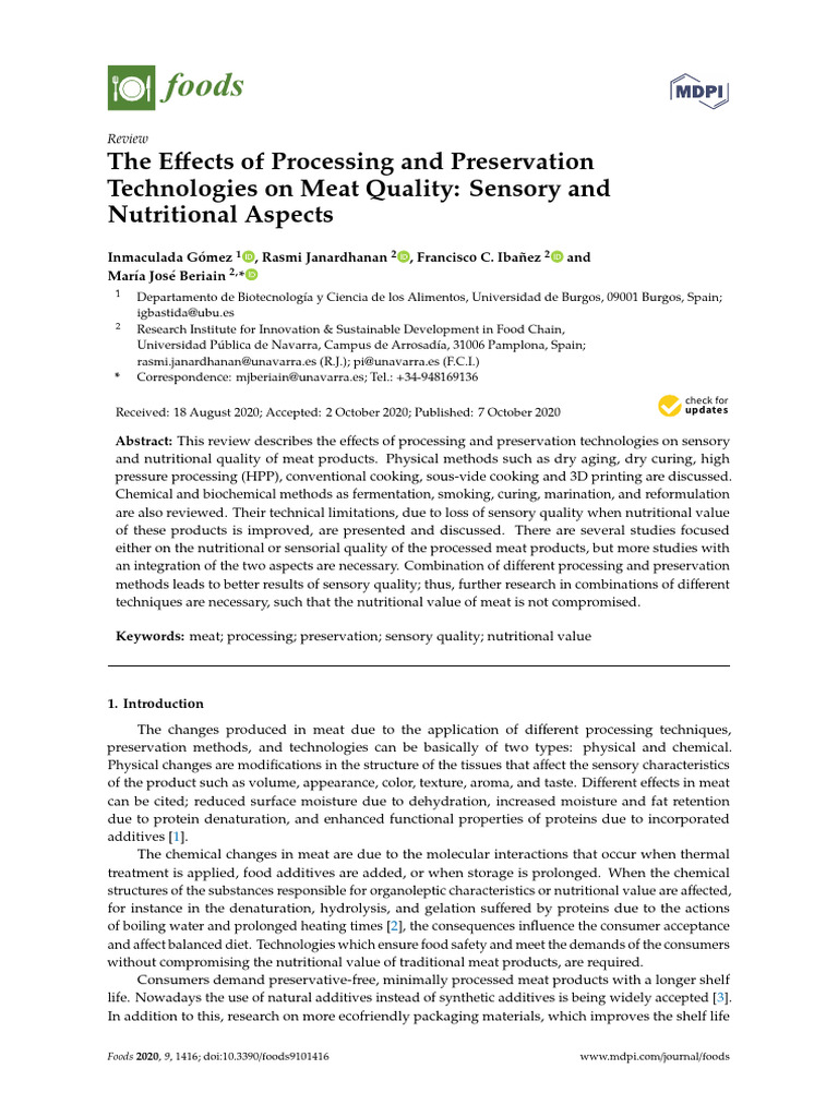 The Effects of Processing and Preservation Technologies on Meat Quality ...