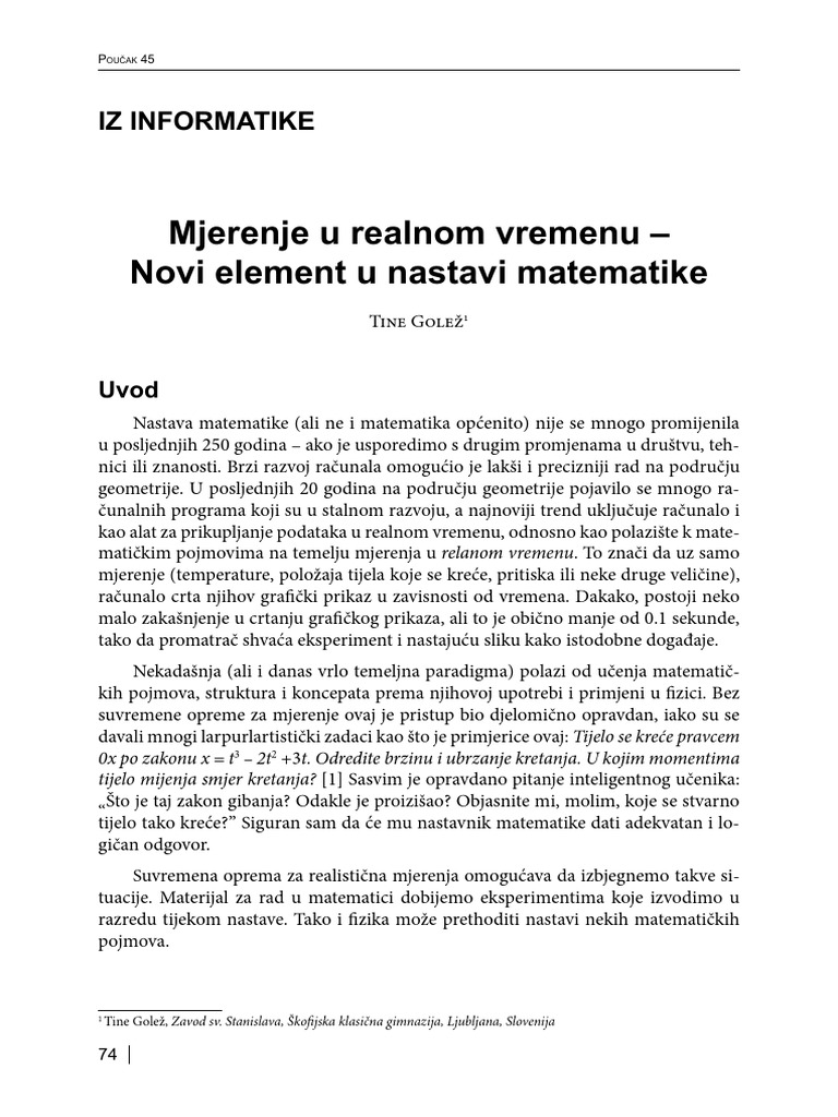 Mjerenje U Realnom Vremenu - Novi Element U Nastavi Matematike | PDF