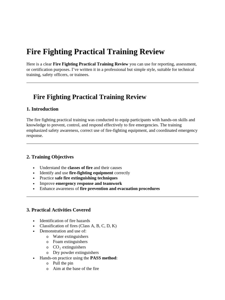 Fire Fighting Practical Training Review | PDF | Firefighting | Fire Safety