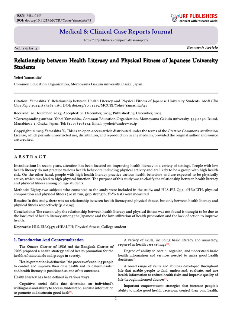 Relationship between Health Literacy and Physical Fitness of Japanese ...