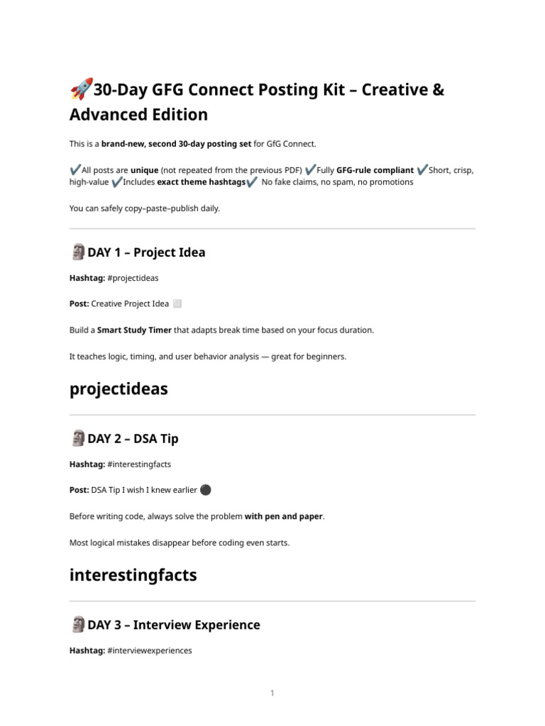 30-Day Gfg Connect Posting Kit – Creative & Advanced Edition | PDF ...