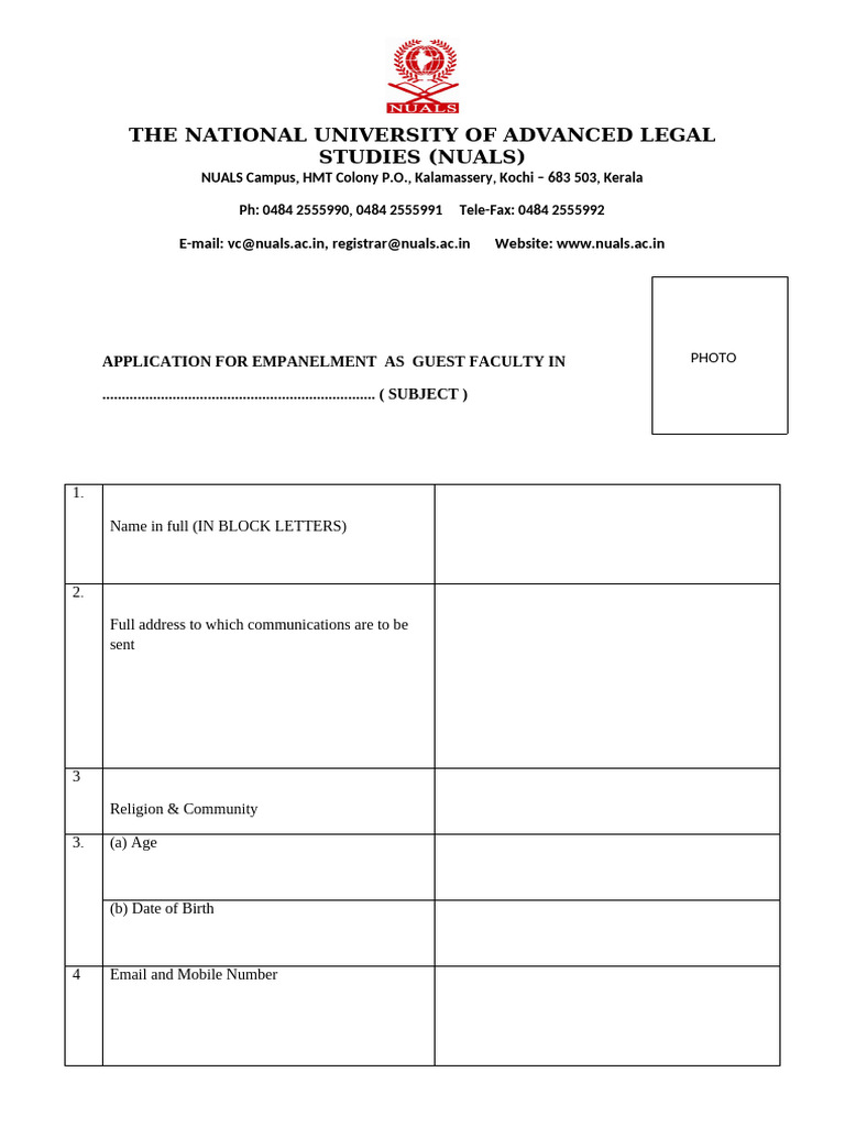 Application Form Guest Faculty | PDF