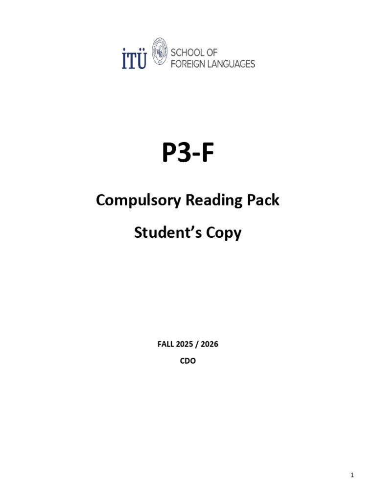 P3-F Compulsory Reading Pack Student's Copy 2025-2026 | PDF ...