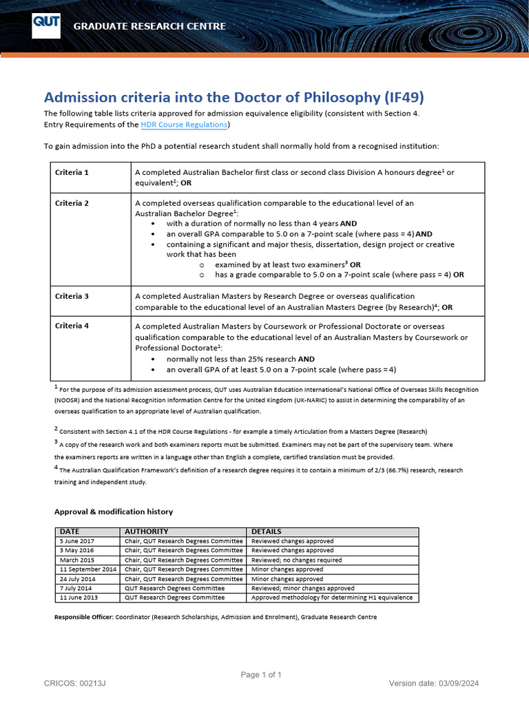 GRC Criteria For PHD Admission Guidelines | PDF | Doctor Of Philosophy ...