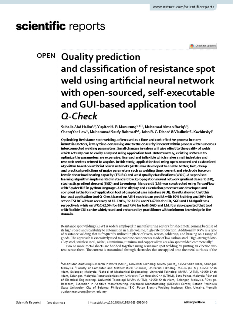 Quality Prediction and Classification of Resistance Spot Weld Using ...