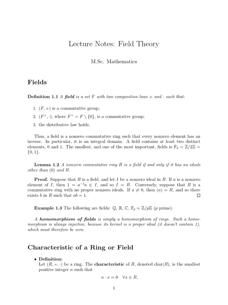 Field Theory Class Notes 1 Sep | PDF | Field (Mathematics) | Line ...