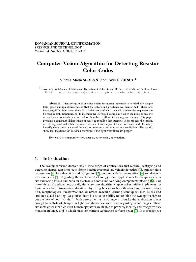 Comp Vision Algo For Resistor Color Code Detection | PDF | Resistor ...