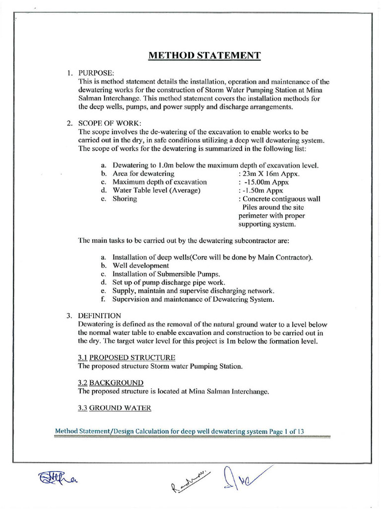 Method Statement for Dewatering at Storm Water Pumping Station | PDF