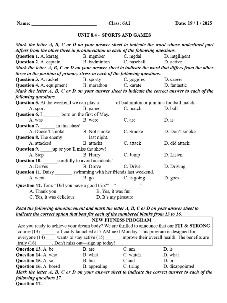 E8 - Unit 8.4 (Test) | PDF