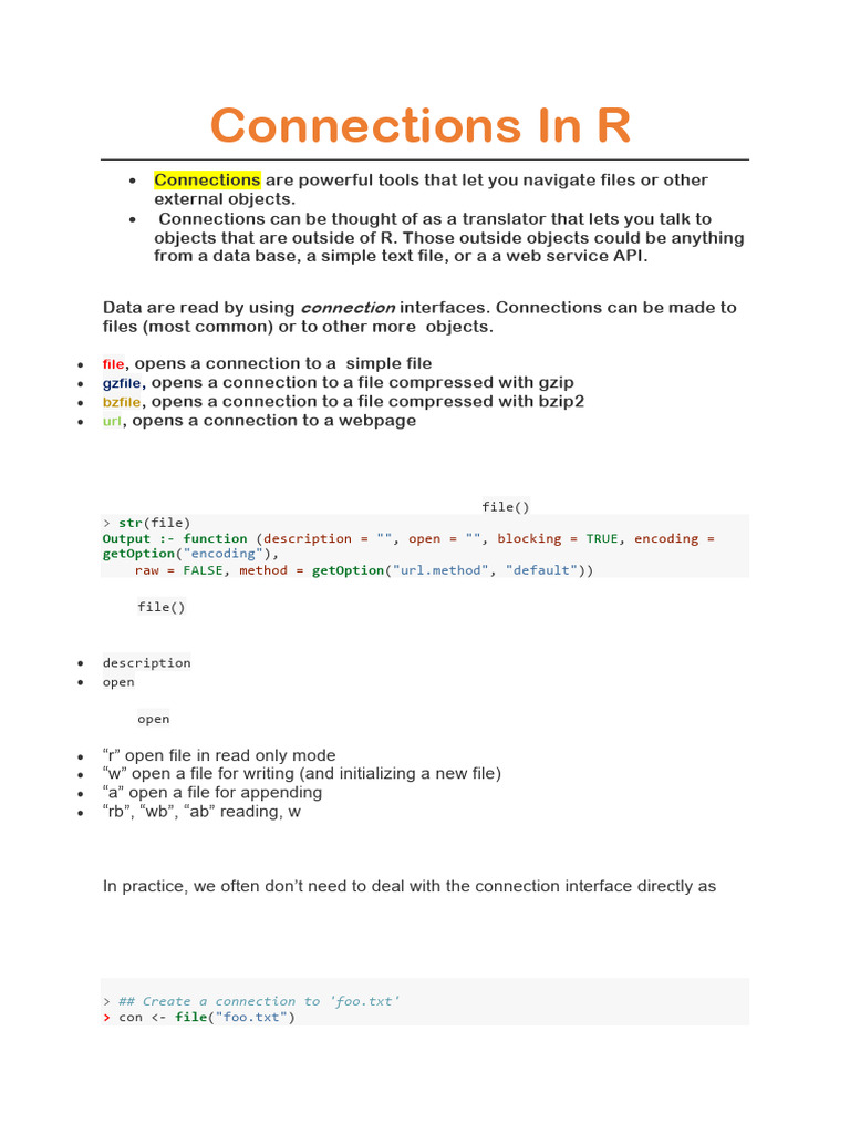 Connections in R | PDF | Text File | Software Development
