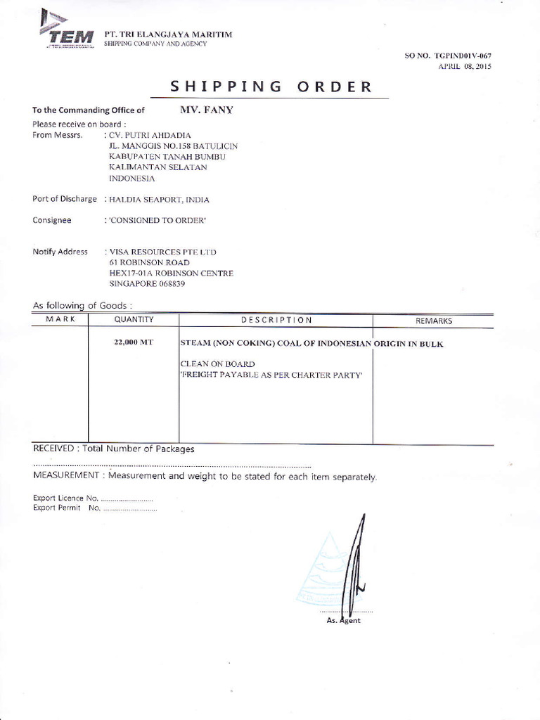 Shipping Order | PDF