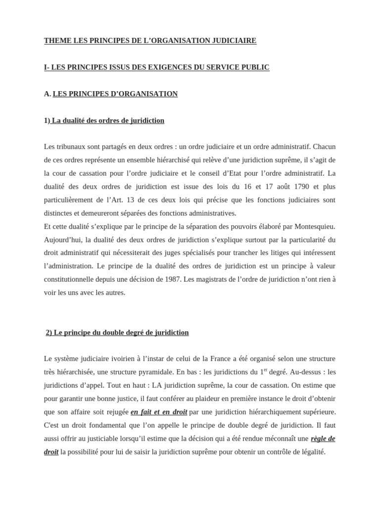 Theme Les Principes de Lorgansation Judiciaire | PDF | Juge | Aide ...