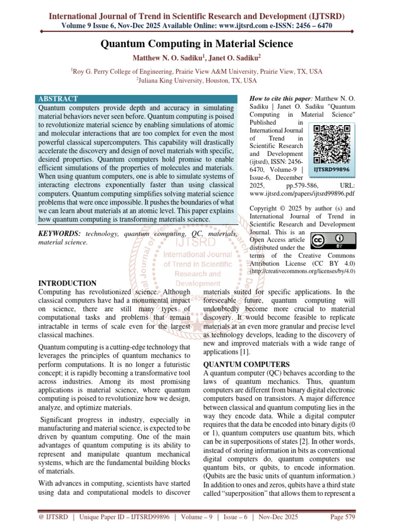Quantum Computing in Material Science | PDF | Quantum Computing | Computing