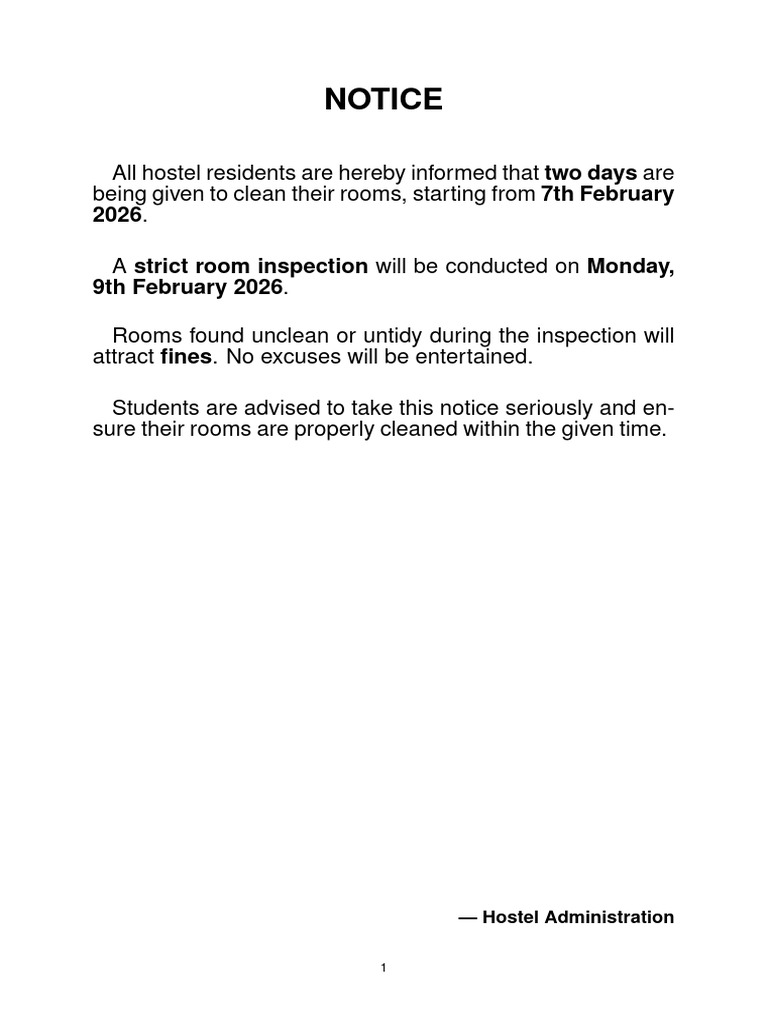Room Cleaniness Notice | PDF