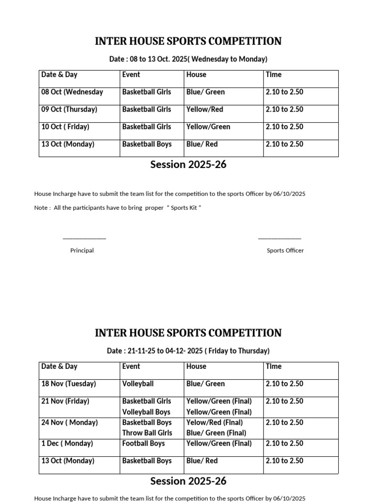 Inter House Sports Competition Format | PDF
