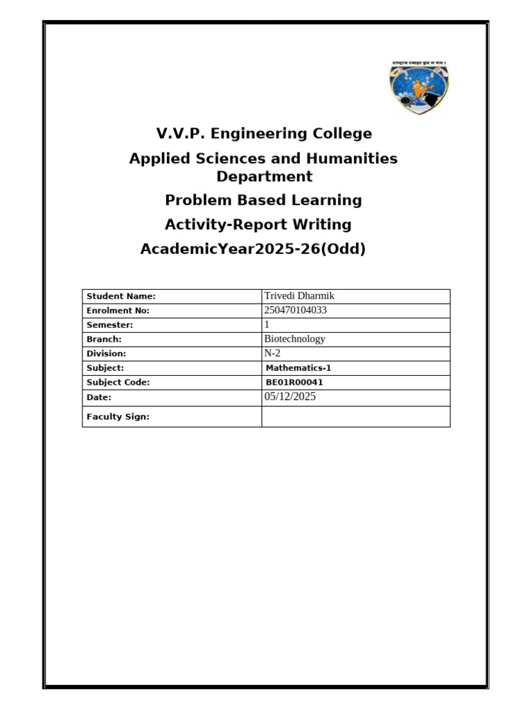 MATHEMATICS 1 Report Writing Front Page | PDF