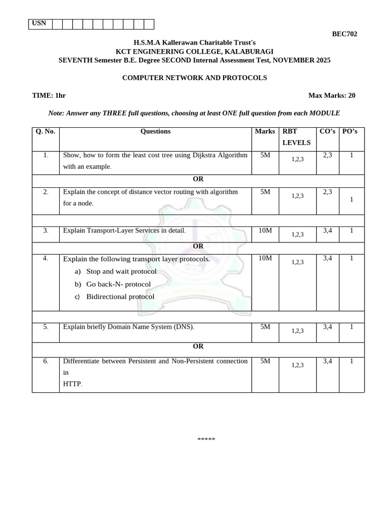 CN Question Paper Ia 2docx | PDF | Computer Networking | Computing