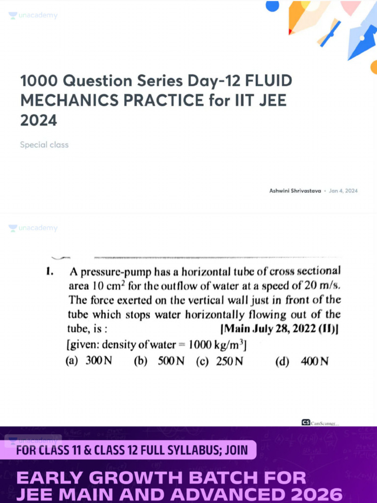 1000 Question Series Day12 Fluid Mechanics Practice for Iit Jee 2024 No ...