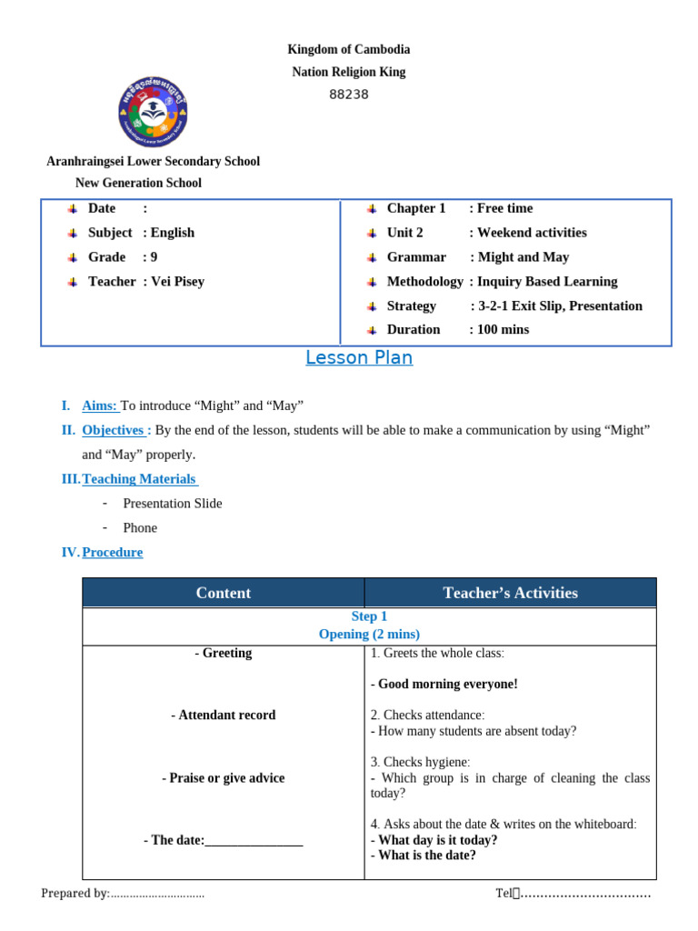 Lesson Plan for IBL Might and May | PDF | Human Communication | Teaching