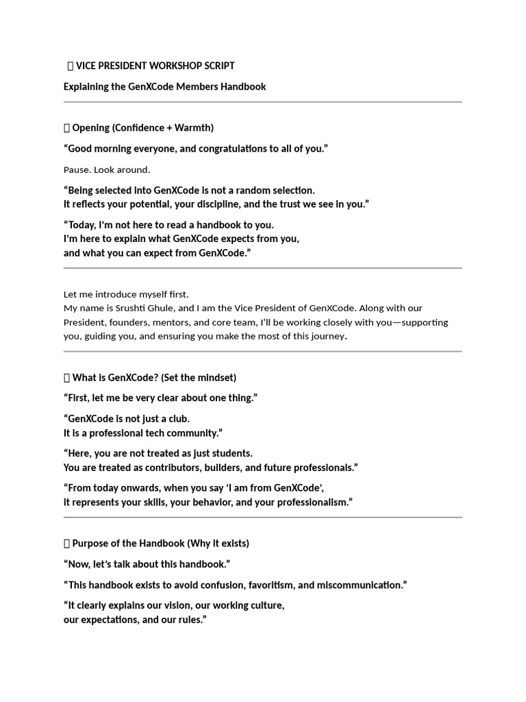 Vice President Workshop Script | PDF | Curiosity | Behavioural Sciences