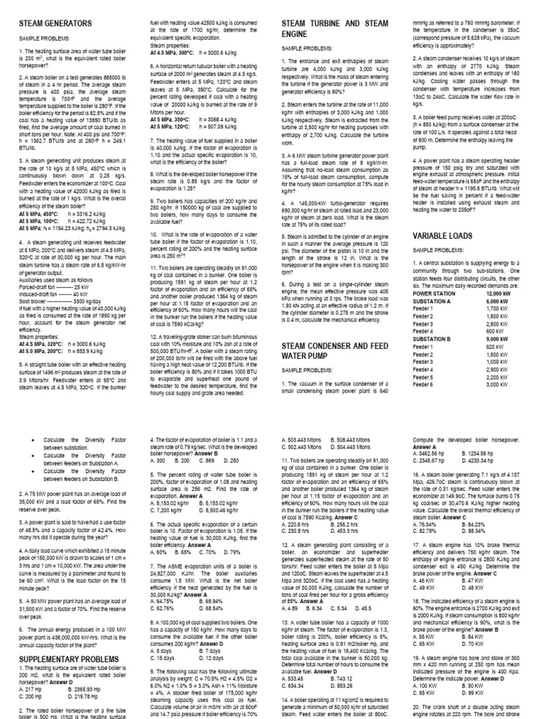 Steam Generator, Steam Turbine and Engine, and Variable Load | PDF ...
