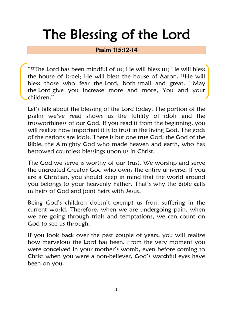 The Blessing of The Lord | PDF | Jesus | Jacob