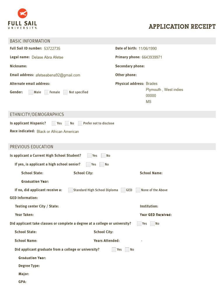 Full Sail Online Admissions Application | PDF | General Educational ...