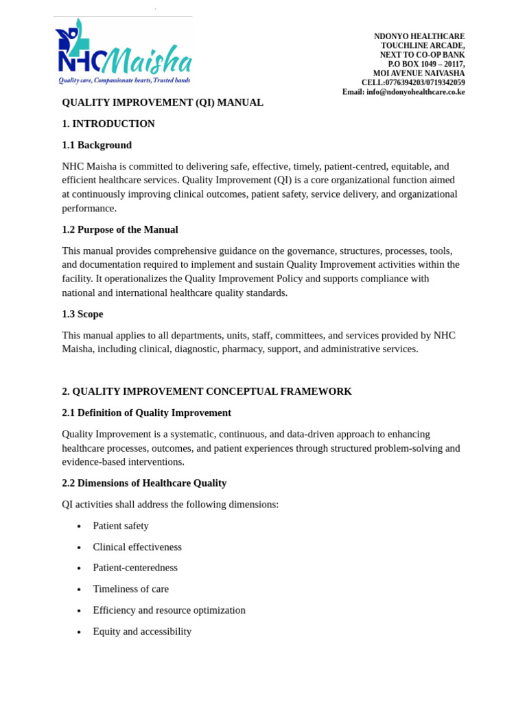 Quality Improvement Manual | PDF | Patient Safety | Health Care