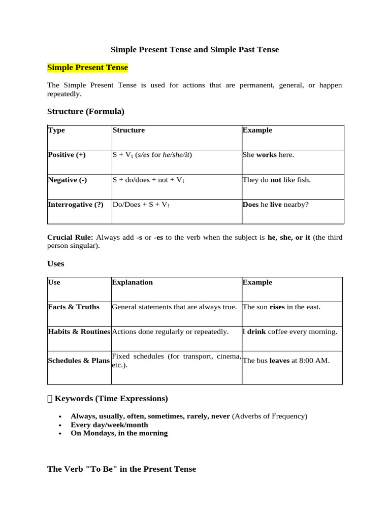 Simple Present Tense and Simple Past Tense | PDF | Grammatical Tense | Verb