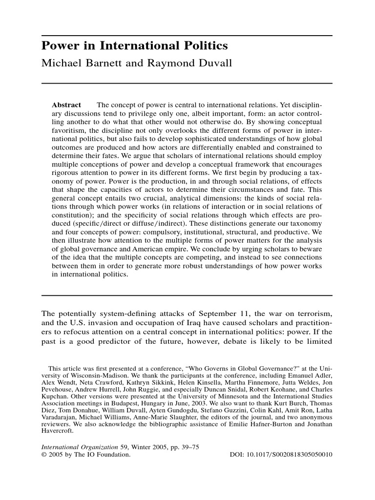 Power in International Politics | PDF | Concept | Capitalism