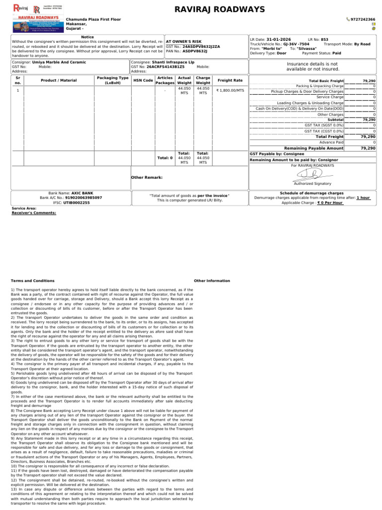 LR-853 | PDF | Receipt | Cargo