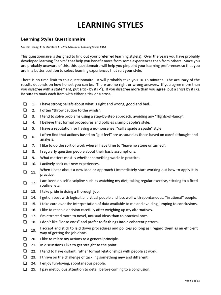 Honey and Mumford - 4 - Learning Styles | PDF | Theory | Rationality