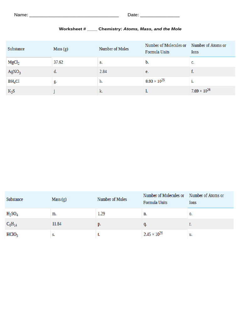 Worksheet Mole Concept | PDF