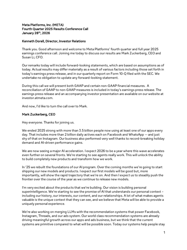 META Q4 2025 Earnings Call Transcript | PDF | Expense | Artificial ...