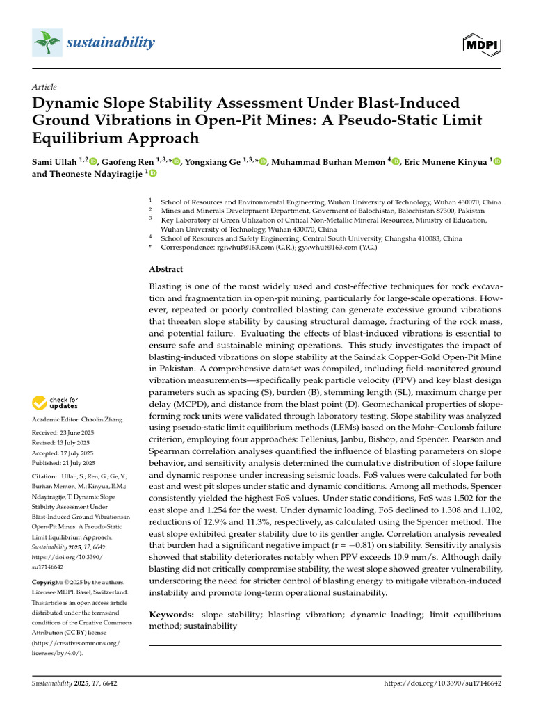 Dynamic Slope Stability Assessment Under Blast-Ind | PDF | Applied And ...