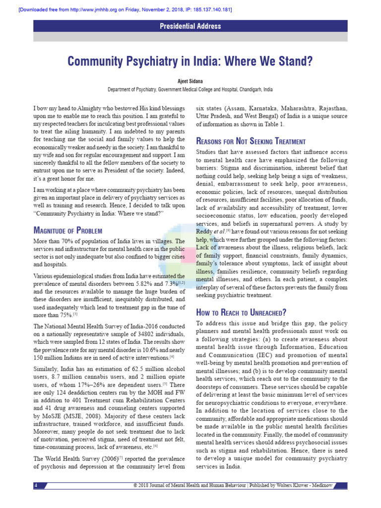 Community Psychiatry in India Where We Stand | PDF | Mental Health ...