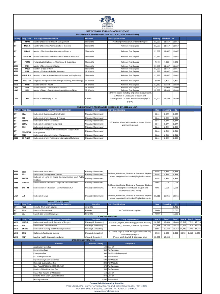 2026 Local Student Fees | PDF | Bachelor's Degree | Diploma