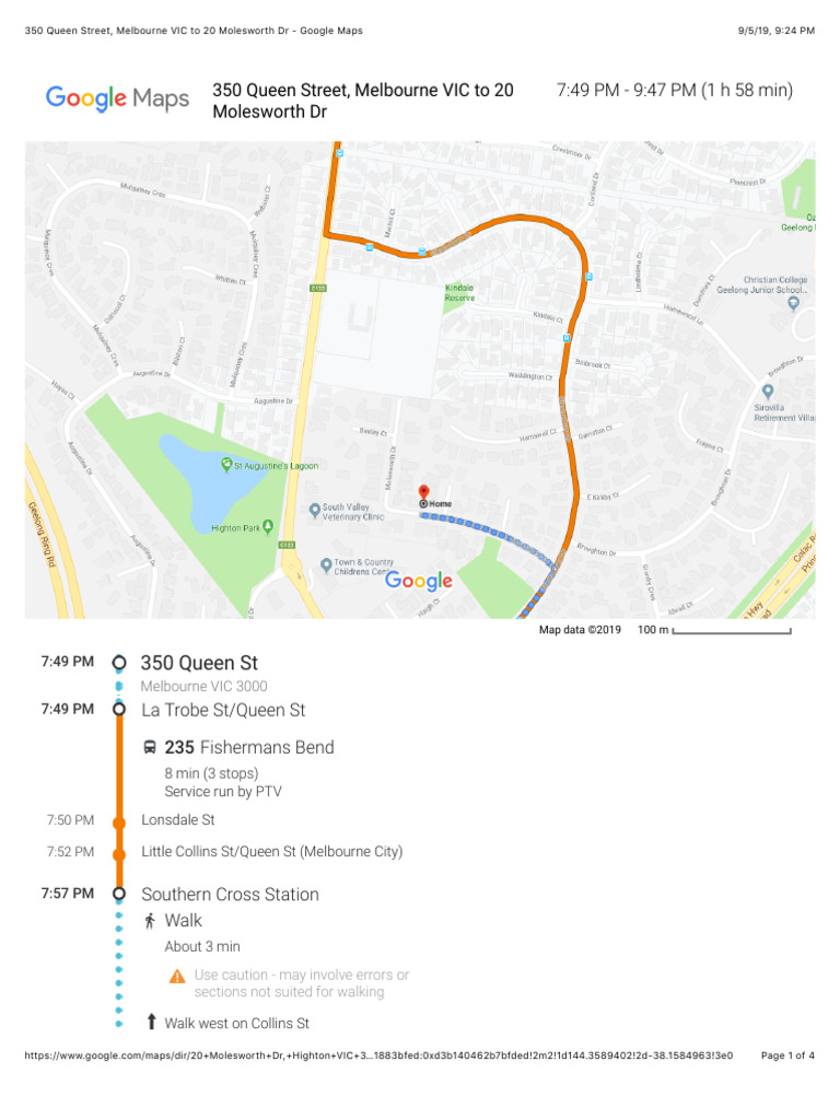 350 Queen Street, Melbourne VIC To 20 Molesworth DR - Google Maps | PDF