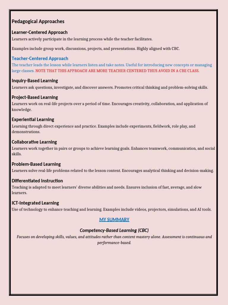 Pedagogical Approaches CBC | PDF